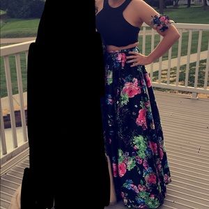 Two piece floral prom dress